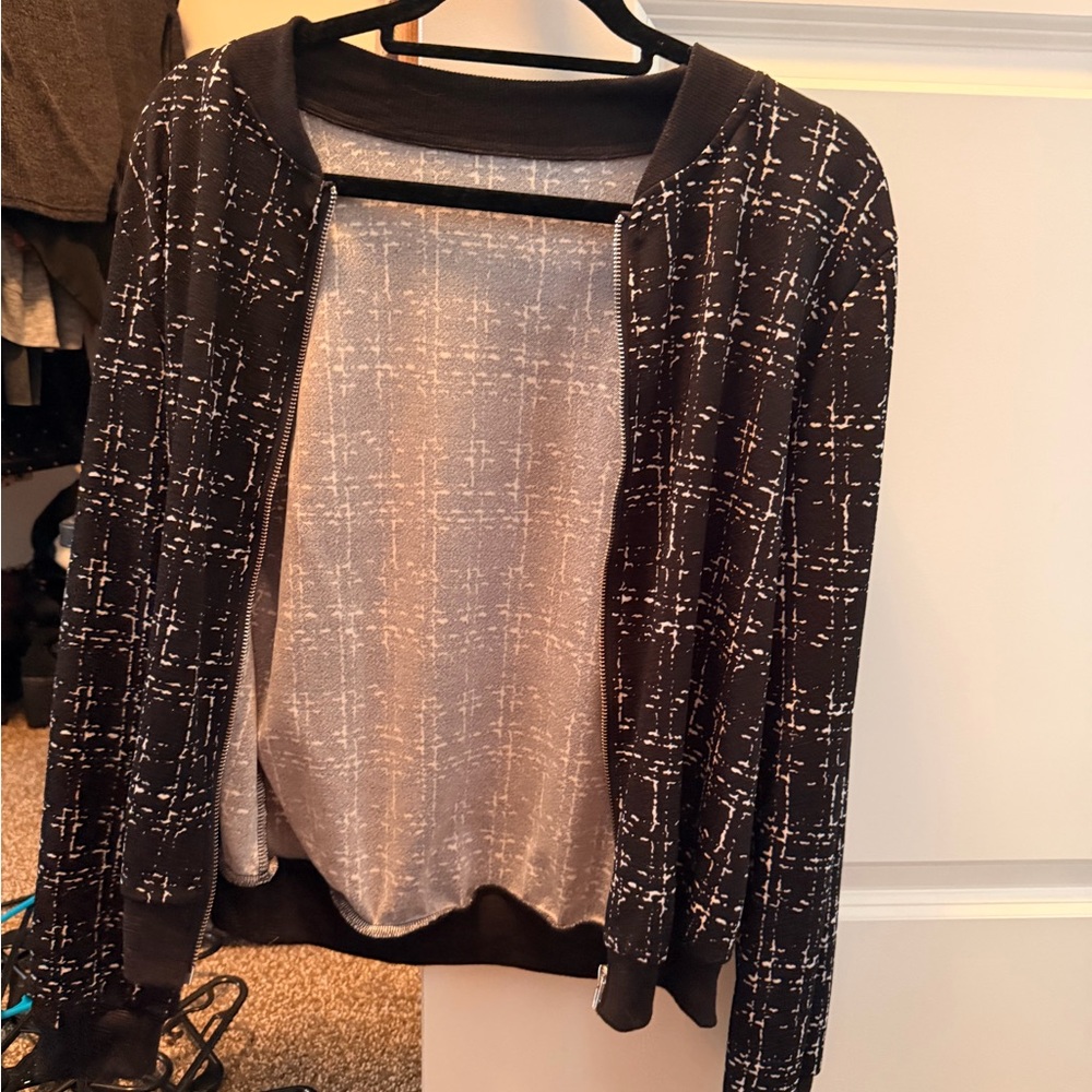 SHEIN Black and White Patterned Cardigan